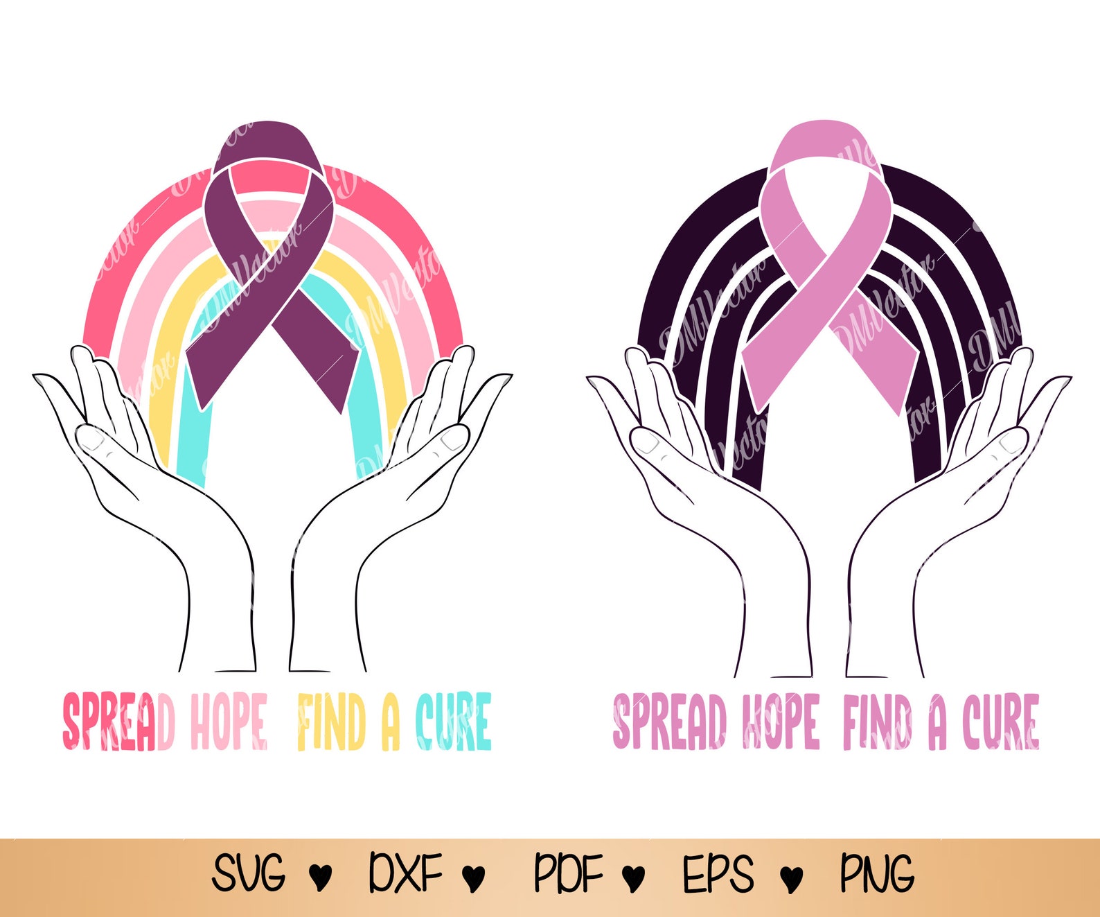 Cancer Ribbon SVG rainbow Svg Eps Pdf Png dxf vector Ribbon Etsy