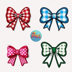 Gingham Bow PNG Bundle, Plaid Bow Clipart, Checkered Bow Design, Digital Download, Set of 4