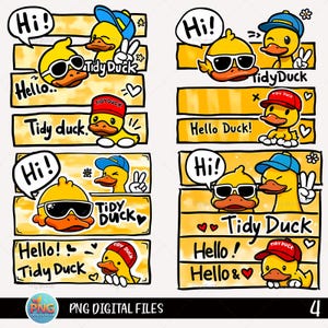 Tidy Duck PNG Sublimation Bundle, Cute Duckling Stickers, Kawaii Duck Clipart, Digital Download