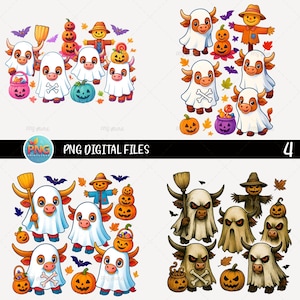 Highland Cow Halloween PNG Set: Western Spooky Season (Digital Download, 4 Files)