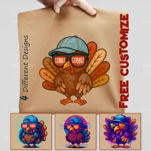 Pojke Thanksgiving kalkon PNG-set: Retro rutig skjorta design (digital nedladdning)