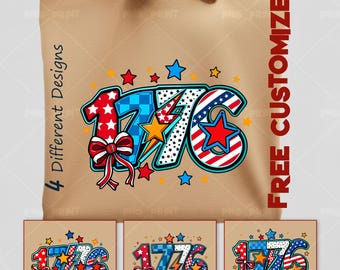 Lot de sublimation PNG 1776, design patriotique, 4 juillet, jour de l'indépendance, États-Unis, téléchargement numérique