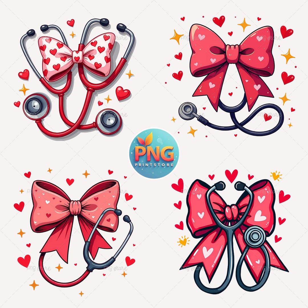 Nurse Stethoscope Bow PNG Bundle: Valentine's Heart Design (digital ...