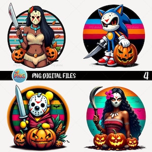 Halloween Horror Mashup PNG Bundle 4 Designs Spooky Cartoon Characters Sublimation Clipart Jason Mask Instant Download