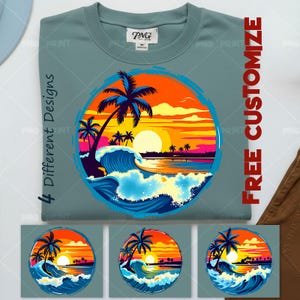 PNG-bundel Tropical Sunset Beach: zomerse sublimatieontwerpen (digitale download, 4 bestanden)