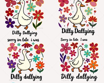 Funny Goose PNG Sublimation Bundle: Floral Dilly Dallying Design (Digital Download)