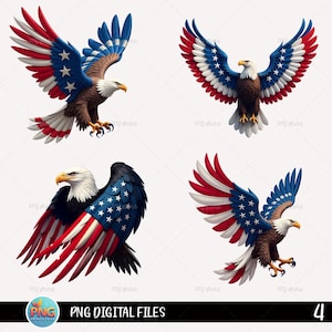 Patriotic American Eagle PNG Bundle (4 Designs), Bald Eagle Sublimation, USA Flag Design
