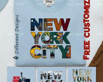 New York City PNG Bundle (4 Designs), NYC Skyline, Freiheitsstatue, Sublimationsgrafiken