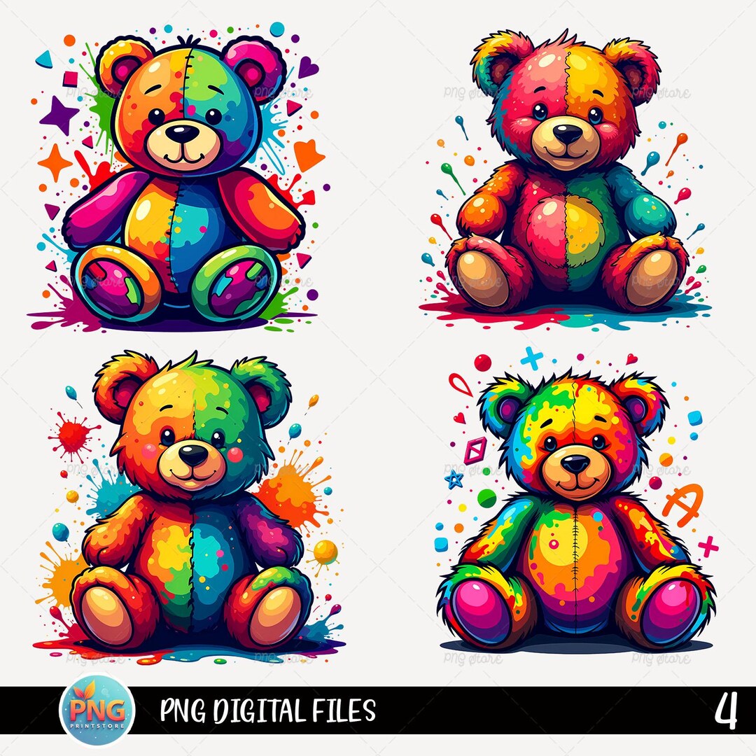 Pacchetto PNG di orsacchiotti colorati: Clipart di schizzi di