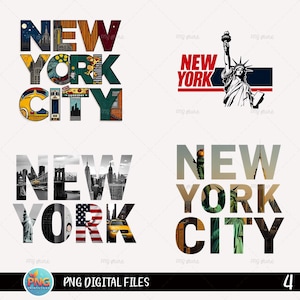 New York City PNG Bundle (4 Designs), NYC Skyline, Statue of Liberty, Sublimation Graphics