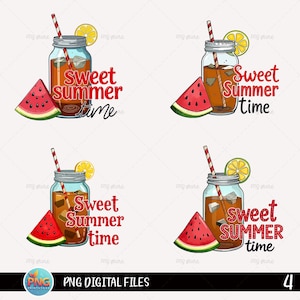 Sweet Summer Time PNG Sublimation Bundle, Iced Tea & Watermelon, Summer Design, Digital Download, 4 Files