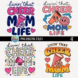 Cheer Mom Life PNG: Cheerleader Sublimation Design (Digital Download, 4 Set)