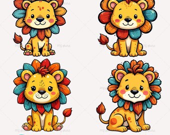Lion Cub PNG Bundle: Floral Mane, Safari Designs (Digital Download
