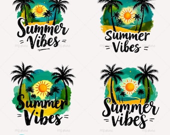 Summer Vibes PNG Sublimation Bundle, Tropical Beach, Palm Trees, Summer Design, Digital Download