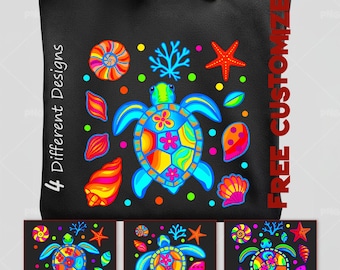 Colorful Sea Turtle PNG Sublimation Bundle, Ocean Animals, Summer Beach Vibes, Digital Download