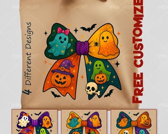 Halloween Bow PNG Set: Spooky Ghost, Pumpkin Designs (Digital Download)