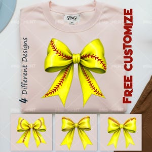 Softball Bow PNG Sublimation Bundle: Yellow Sport Design (Digital Download)