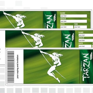 Geburtstagseinladung, Broadway-Karte, Tarzan, Überraschungskarte, Theaterkarte, Konzertkarte, druckbare Karte, bearbeitbare Karte