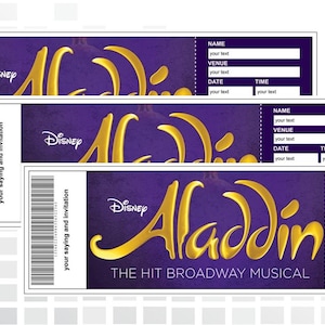 Birthday Invitation, Broadway Ticket, Aladdin, Surprise Ticket, Theatre Ticket, Concert Ticket, Printable Ticket, Editable Ticket