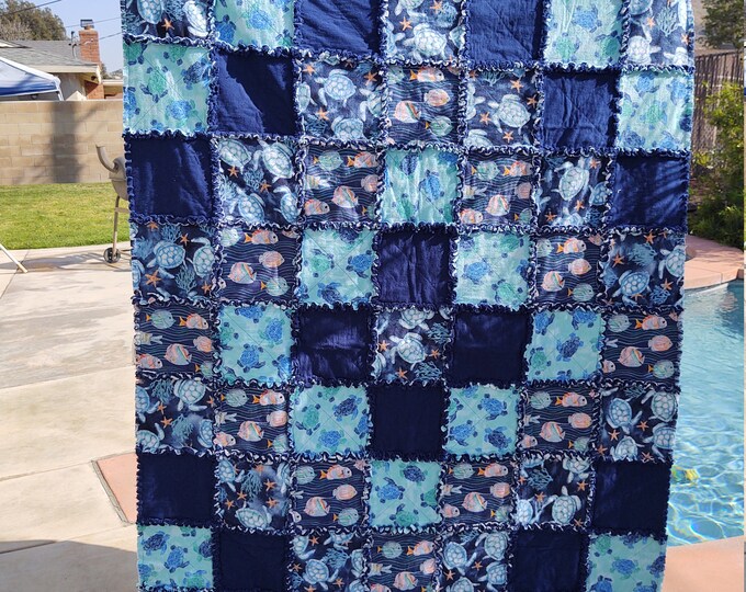 Fish Rag Quilt Under the Sea Rag Quilt With Turtles and Fish. - Etsy