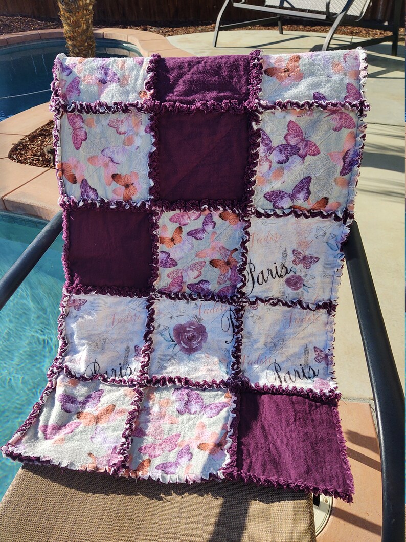 Butterfly Rag Quilt With Solid Burgundy Color - Etsy