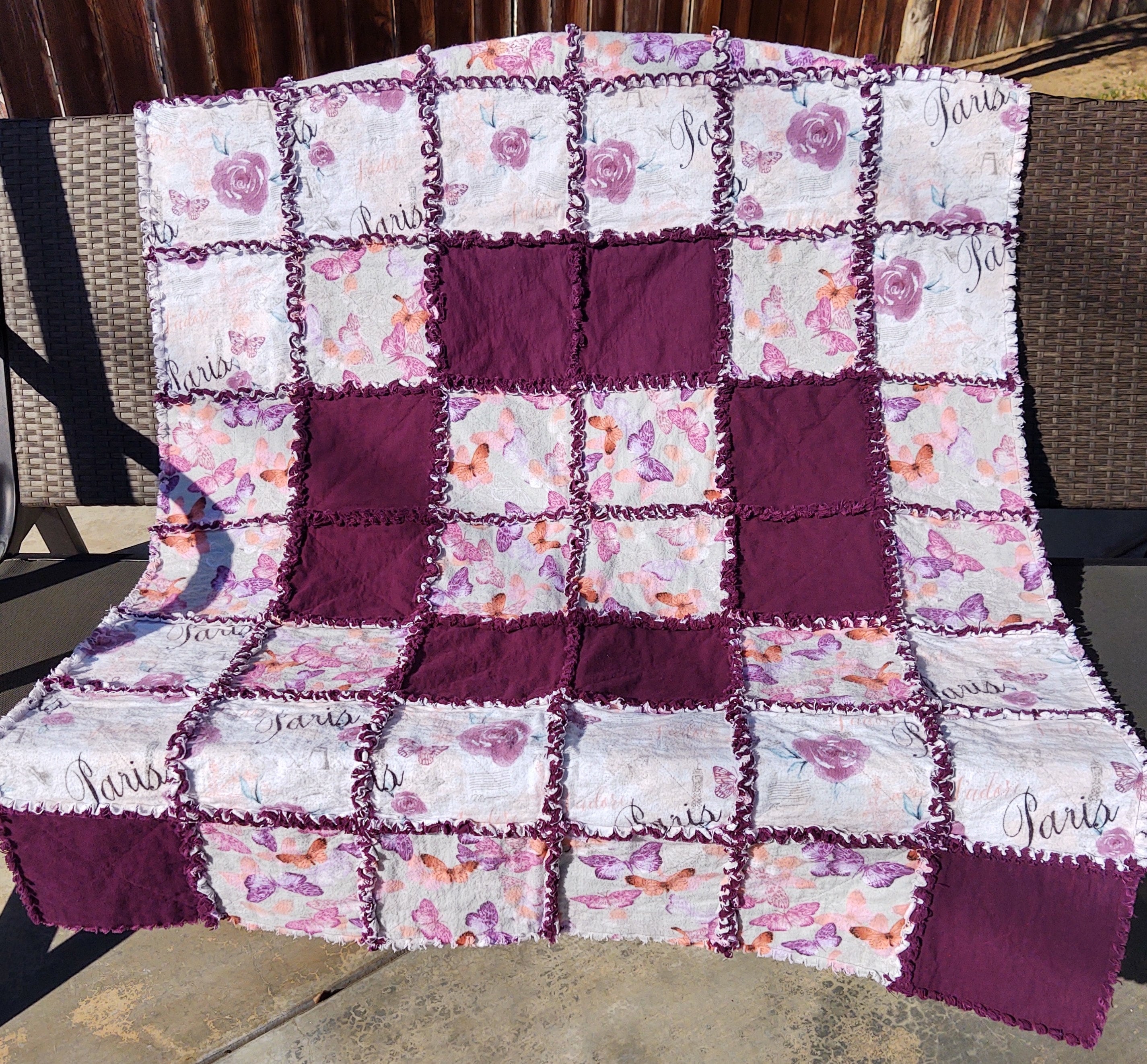Butterfly Rag Quilt With Solid Burgundy Color - Etsy