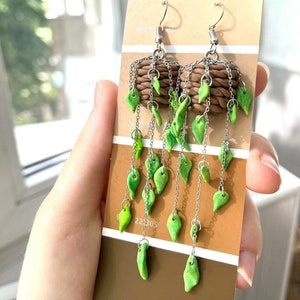 Trailing Plant Earrings Long Vines Hanging Pothos Basket Silver Hook Devil's Ivy Hoya Botanical Strings - LovelySpontaneous Original Design