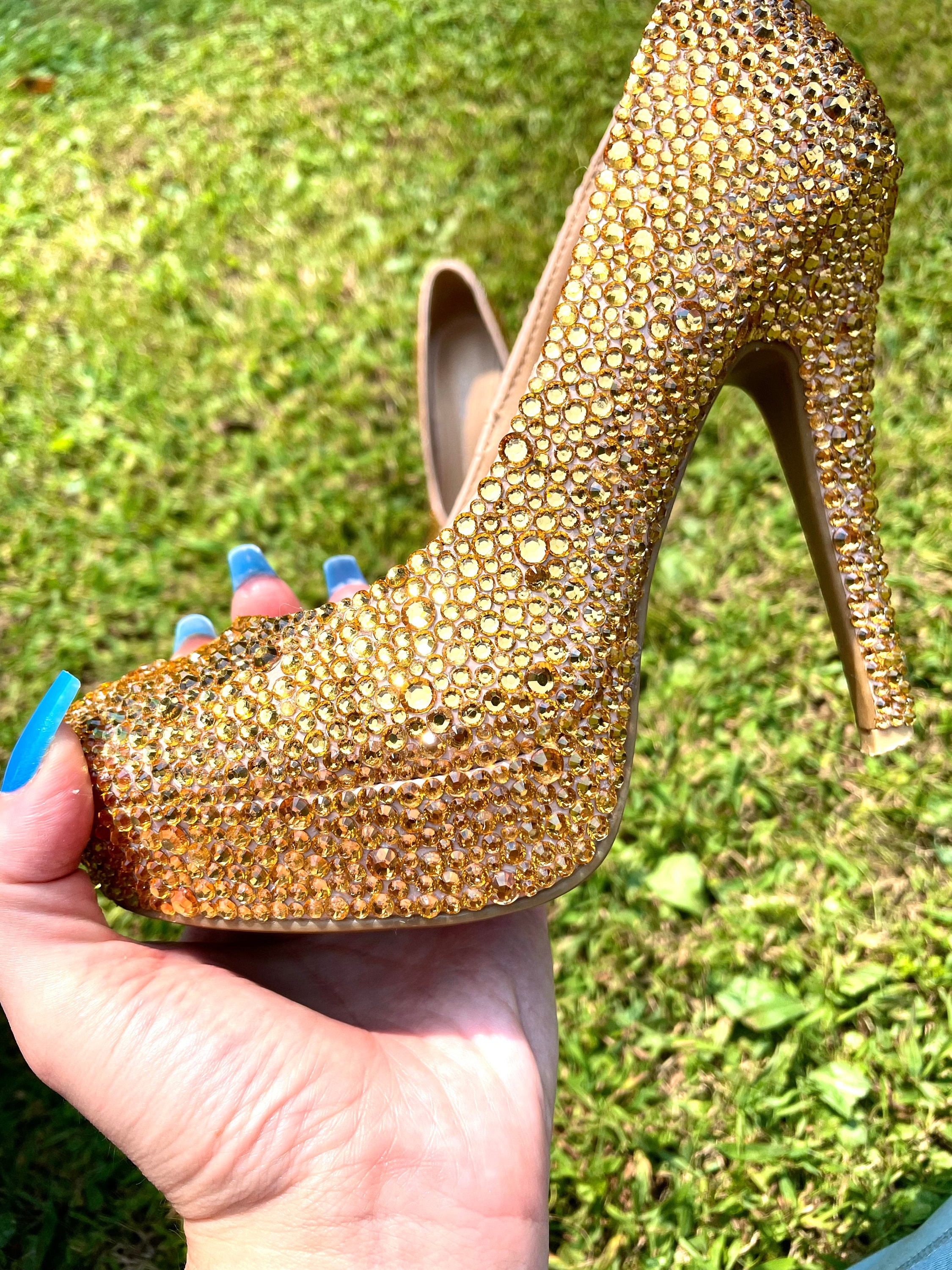 gold glitter platform heels