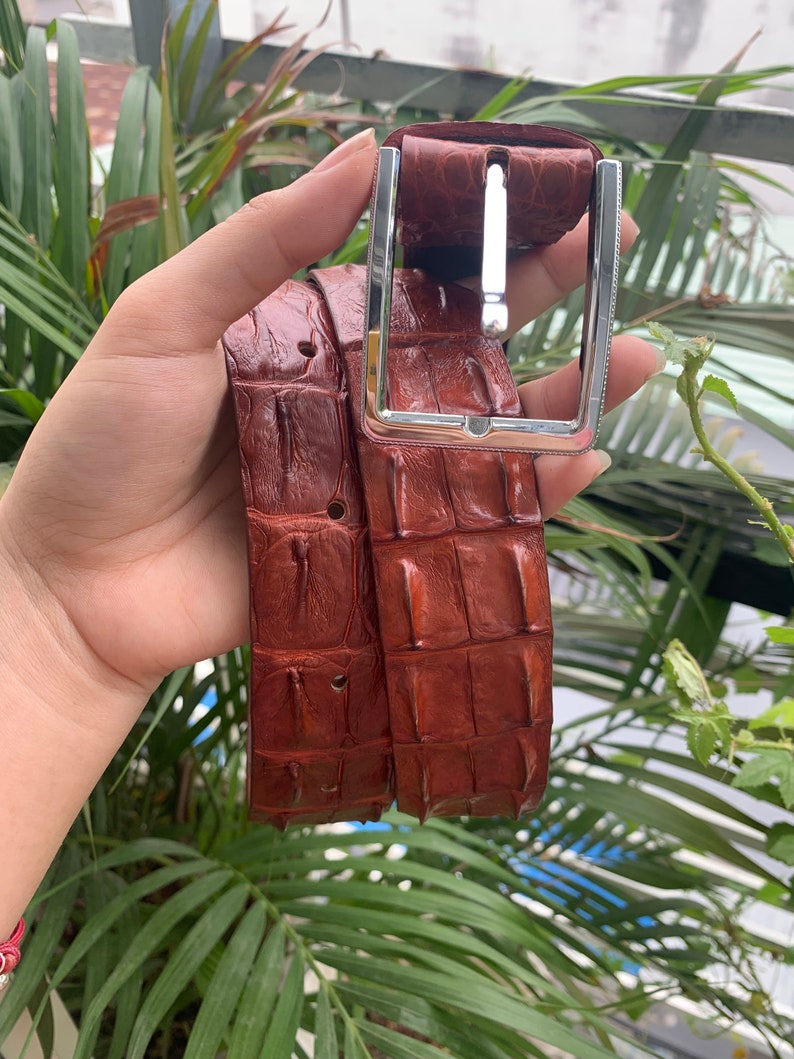 handmade leather belt men belt Brown Genuine Alligator leather belt for men gift for him
