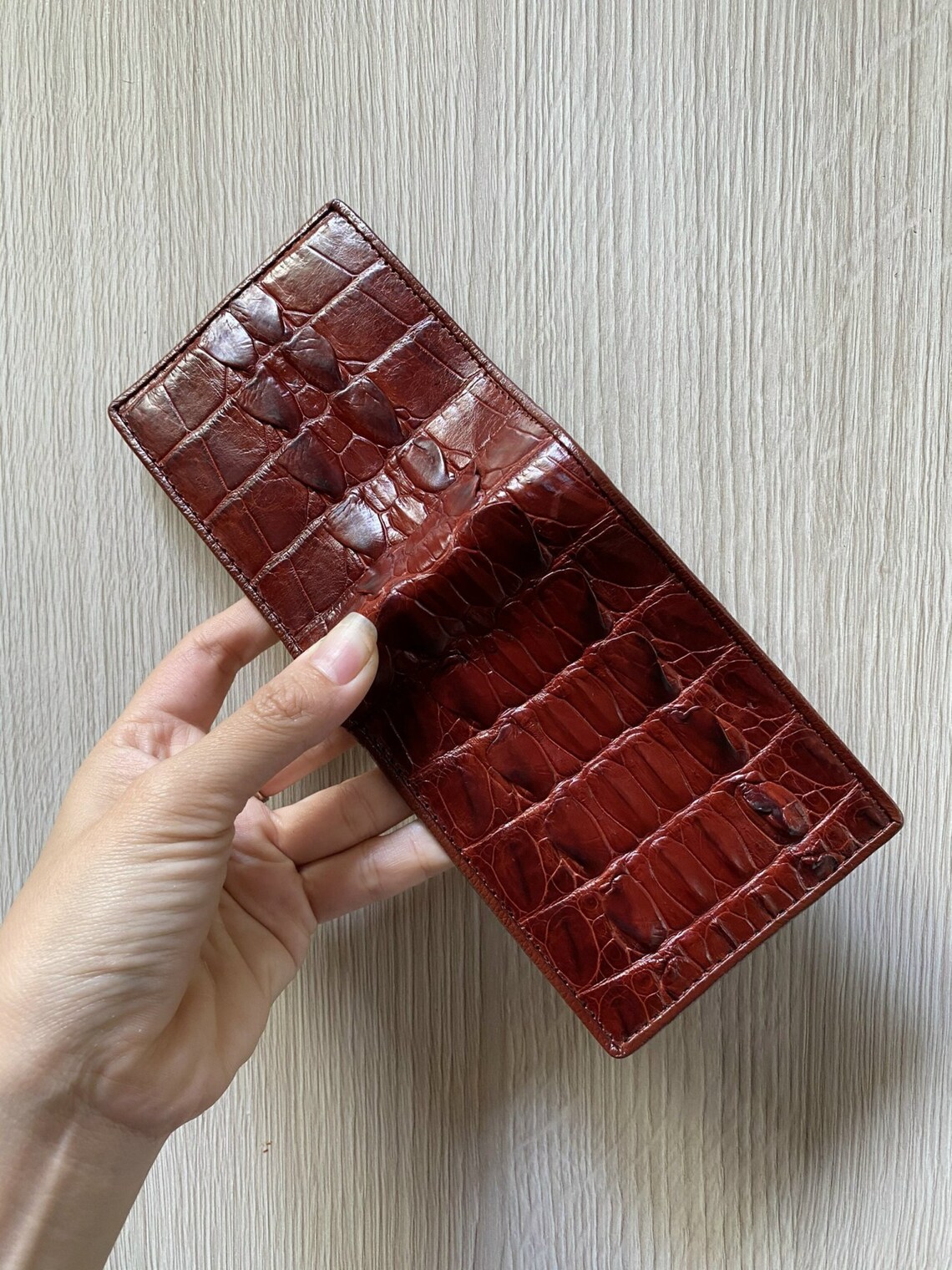 Brown Genuine Crocodile Alligator Leather Skin Bifold Wallet Etsy