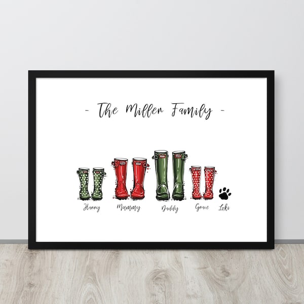 Custom family Boots portrait, personalised print new mum gift, first time parents gift for mom, adoption gifts for family,mother in law gift