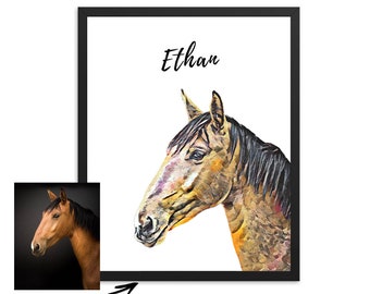 Horse portrait | custom pet portrait | printable horse print | custom dog portrait | animal lover gift |  gift for her | gift for pet mom