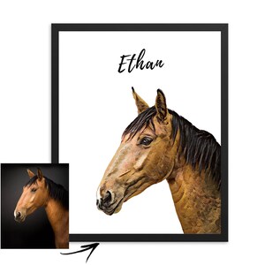 May include: A framed watercolor painting of a brown horse with a black mane and tail. The horse's head is turned to the side, and its eyes are closed. The painting is titled "Ethan".