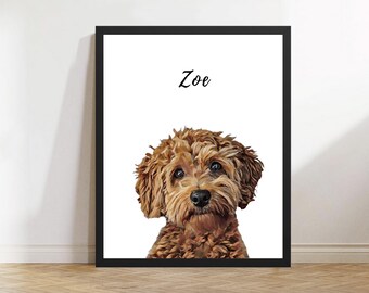 Personalized pet portrait, Custom dog Portrait from Photo, Pet Memorial Art, Digital File or Printed Poster,  Birthday Gift for mom or dad
