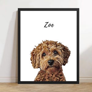 Custom pet portrait print from your pet's photo.  This personalised dog digital drawing print is a perfect gift for him, her, sister, son or any family members.