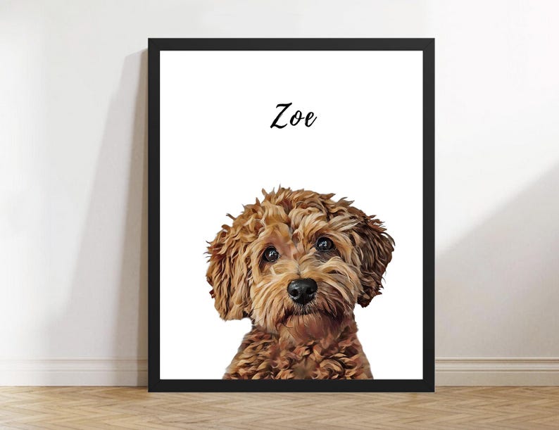 Custom pet portrait print from your pet's photo.  This personalised dog digital drawing print is a perfect gift for him, her, sister, son or any family members.
