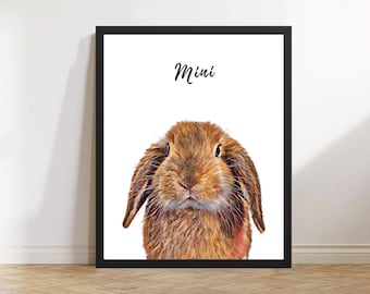rabbit portrait | pet portrait | custom bunny portrait | custom dog portrait | animal lover gift |  gift for her | gift for pet mom