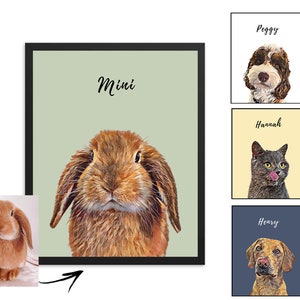 Retrato de mascota conejito personalizado, regalo para ella, impresión de perro para el día de la madre imprimible, DESCARGA DIGITAL para imprimir en póster o lienzo para regalo.