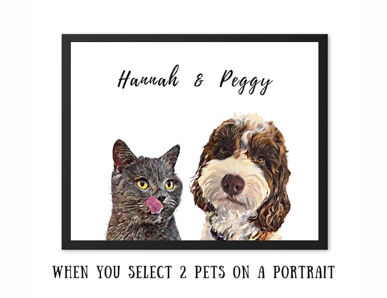 Custom cat and dog portrait, custom pet portrait, personalized gift, multiply pets portrait, digital download, gift for her,  Christmas gift, Gift for him, pet loss gift, best friend birthday gift, printable pet print, rabbit memorial, animal art