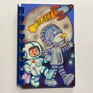 NOTEBOOK Made From Vintage Greeting Card Handmade Stationary Pocket Journal Outer Space Blast