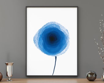 Flower Wall Art Water Color, Instant Download Printable Wall Art, Blue Rose Prints Wall Art