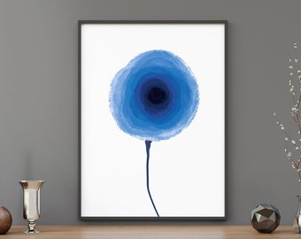 Flower Wall Art Water Color, Instant Download Printable Wall Art, Blue Rose Prints Wall Art