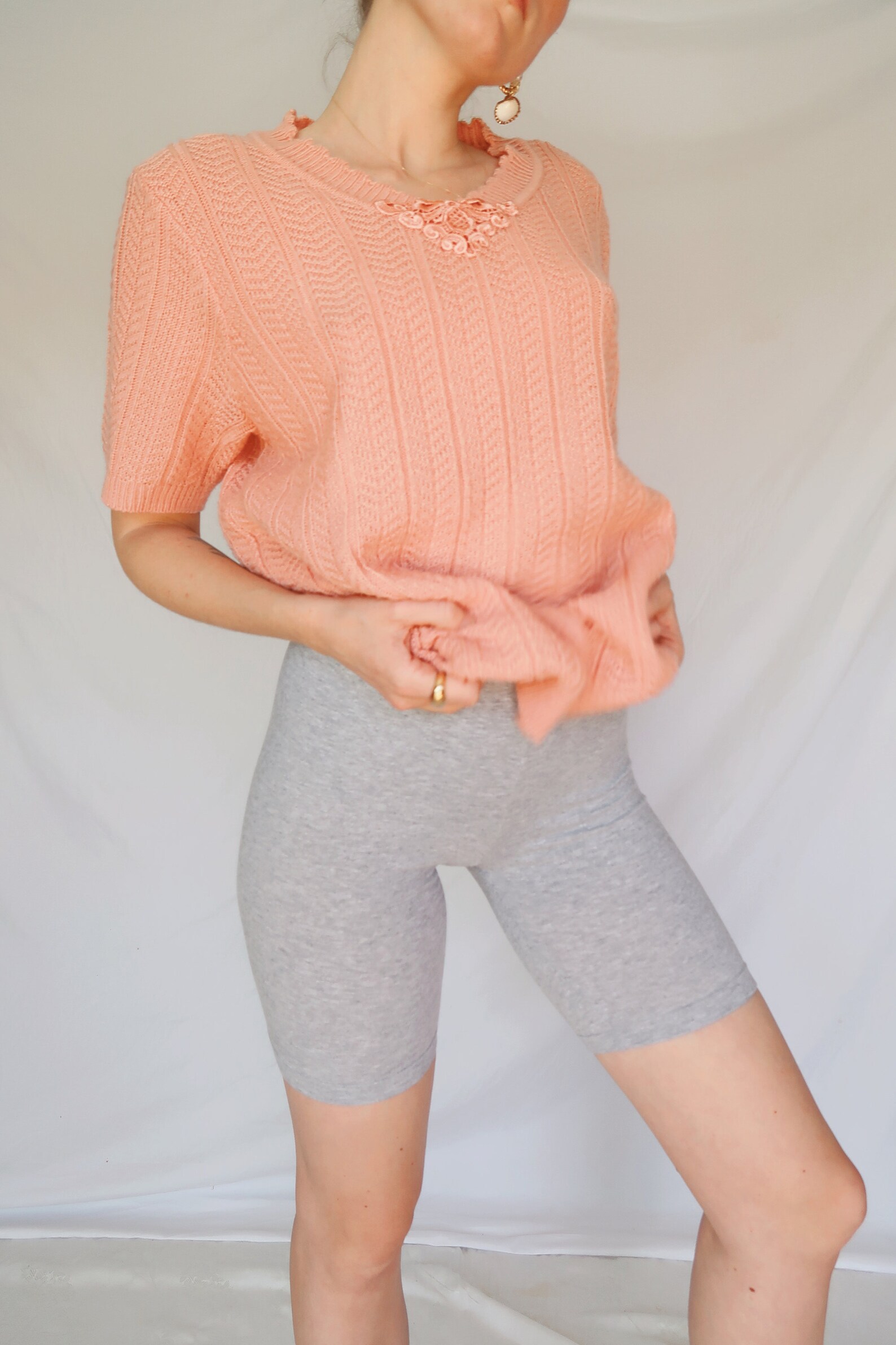 Suéter de manga corta de melocotón Etsy