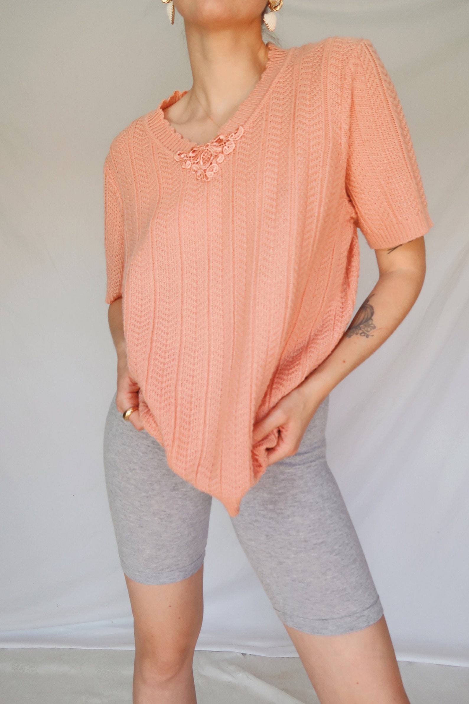 Suéter de manga corta de melocotón Etsy