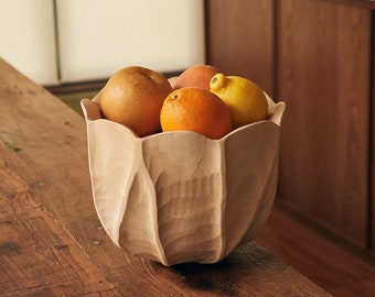 Hand Carved Mango Wood Fruit Bowl | Rustic Centerpiece Vase