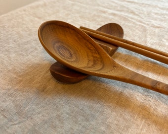 Teak Wood Chopsticks, Ramen Spoon & Rest Set | Sustainable Kitchenware