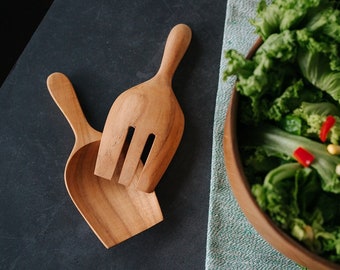 Salad Hand | Wooden Folk & Spoon Mixer | Teak Wood