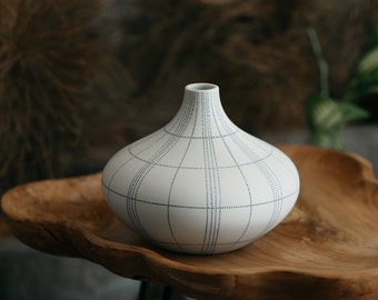 White Gourd Vase with Blue Dotted Lines