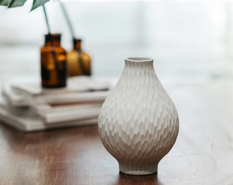White Ceramic Vase - Japanese oriental style home decor - hand finished porcelain for flowers