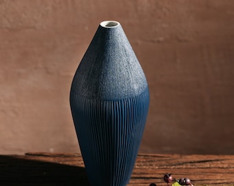 Ink Blue Ceramic Vase - Japanese oriental style home decor - hand finished porcelain for flowers